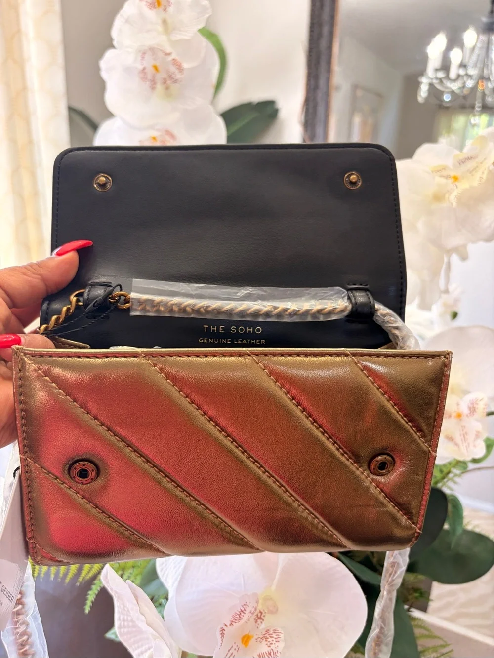 Kurt Geiger London SoHo Wallet on Chain BRONZE -NWT